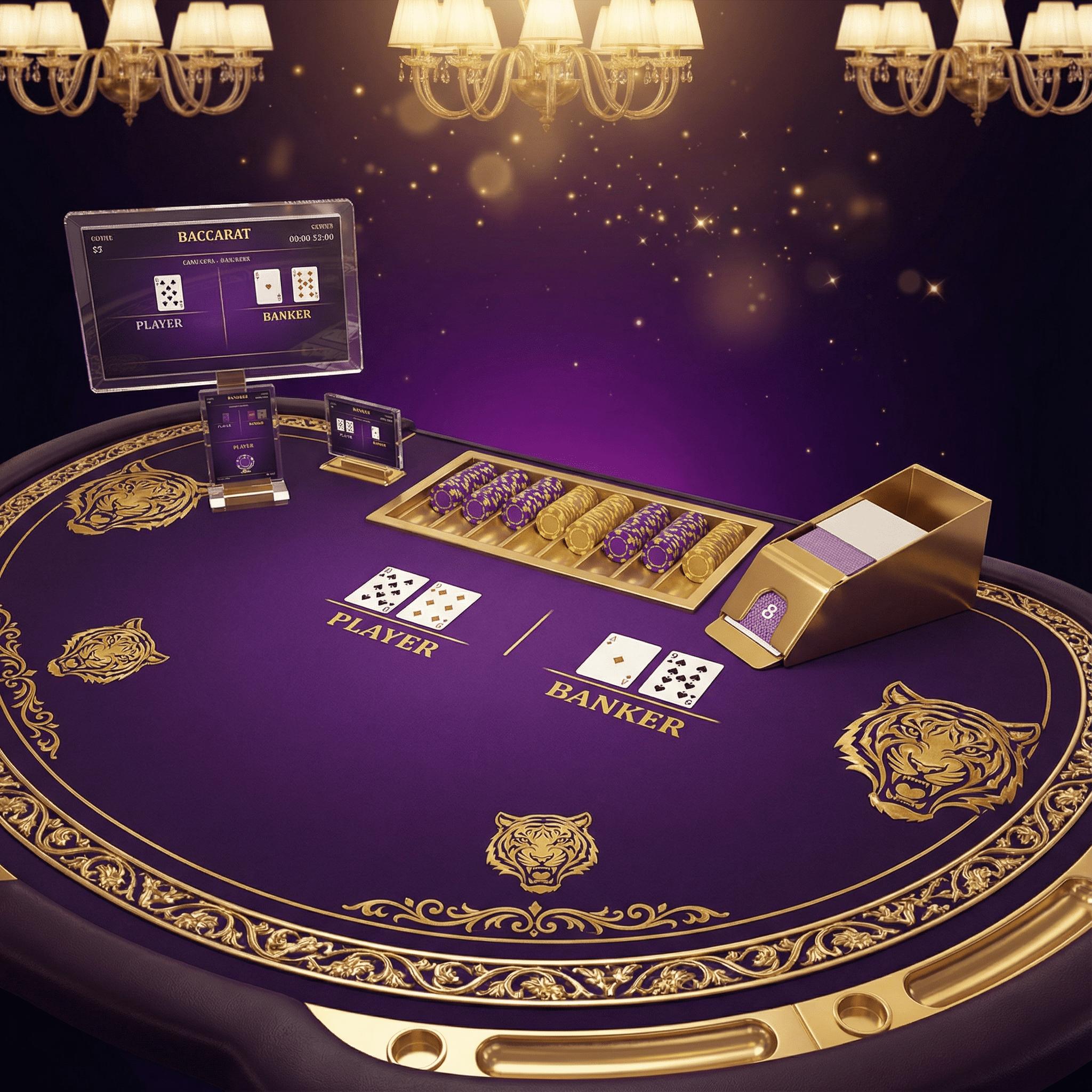 Mesa de bacará premium con cartas y fichas doradas