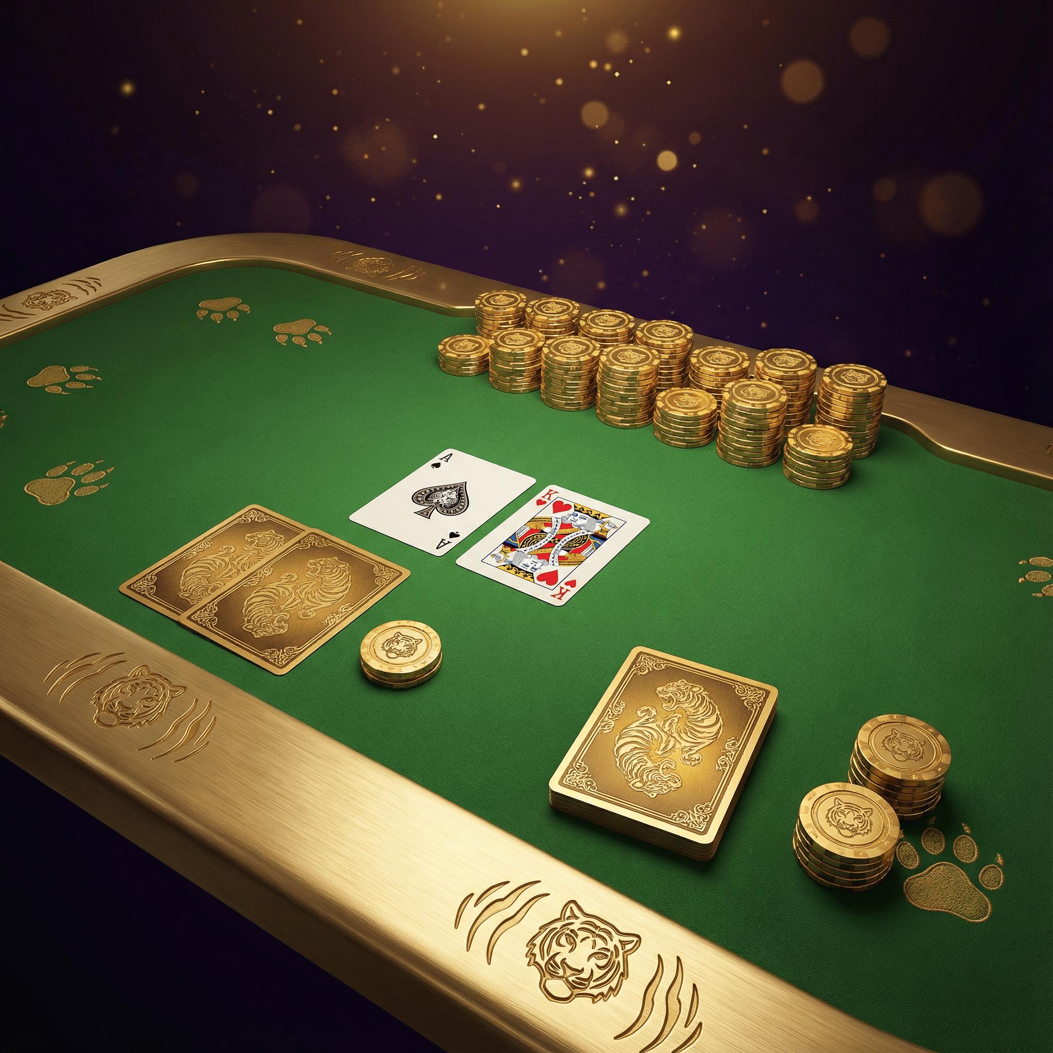 Mesa de blackjack elegante con cartas As y Rey mostrando 21